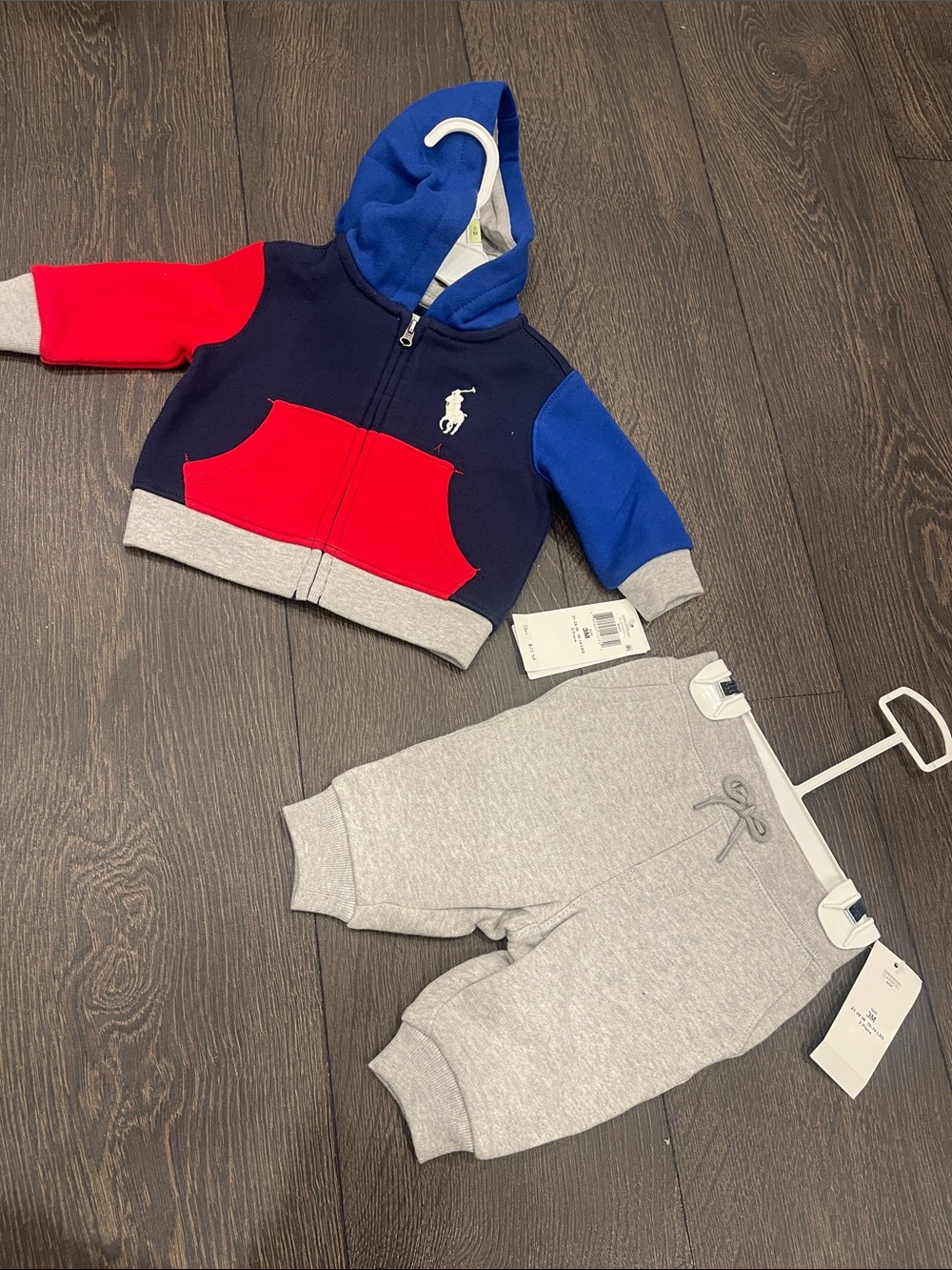 Polo by Ralph Lauren Colorblock Hoodie and Grey Joggers - Navy/Red/Blue/Grey